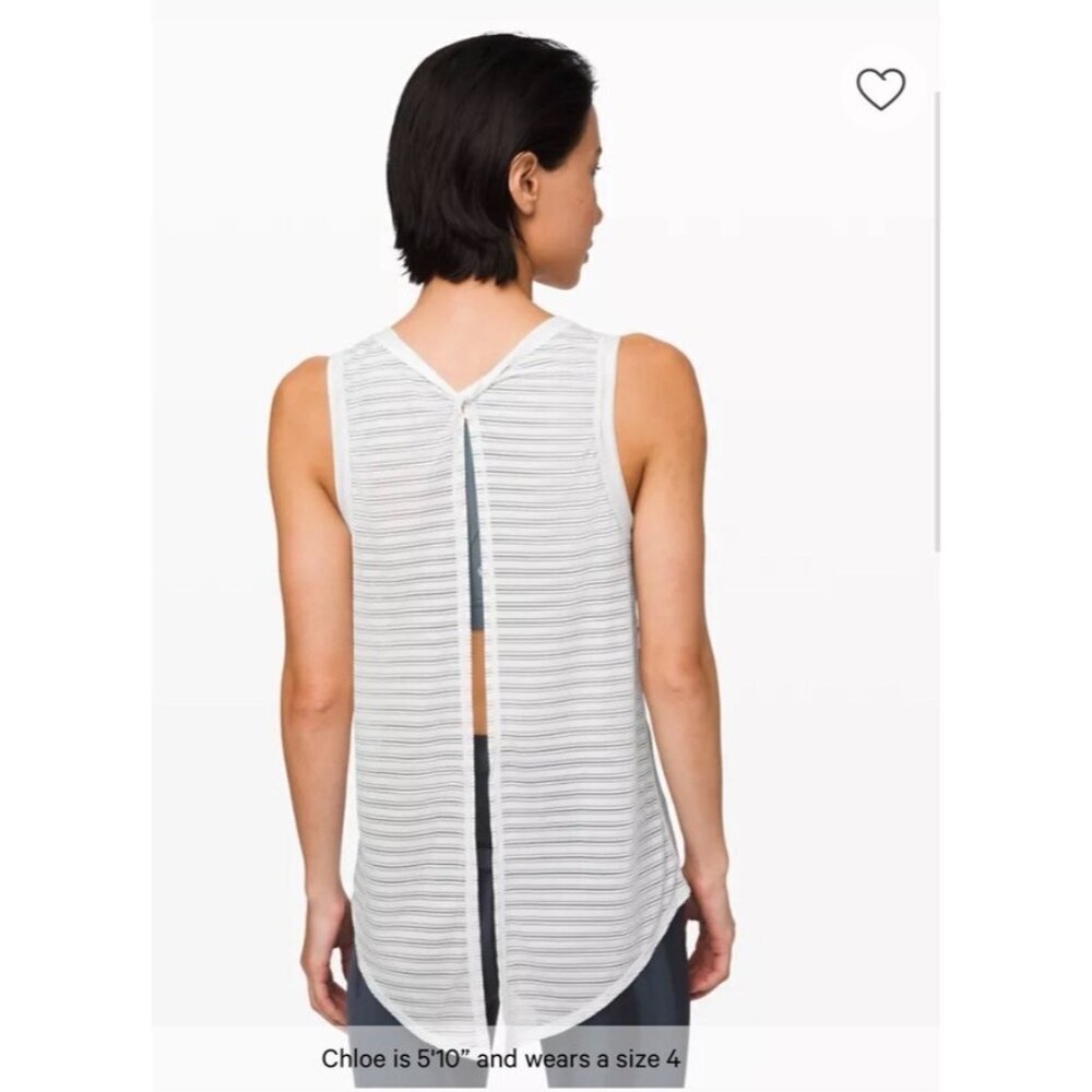 Lululemon Meet Halfway Tank Striped White Top Womens 4 Stretch Training Running